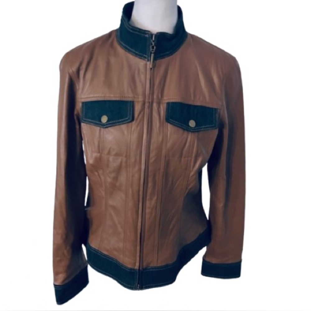DONCASTER Leather Brown Denim Jean Jacket Bomber Brown Zipper Jacket Designer 8